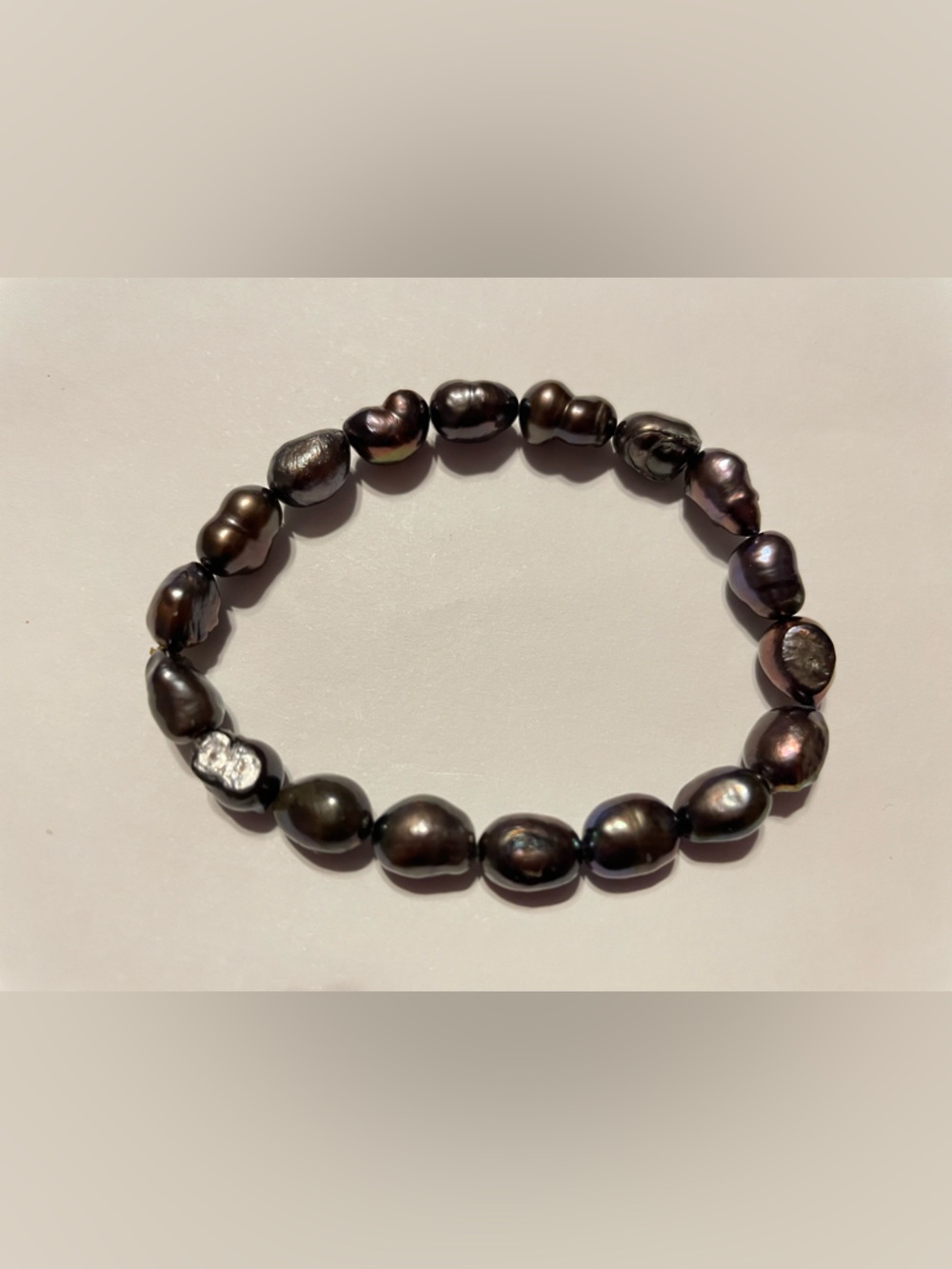 Peacock / Black Baroque Pearl Stretch Bracelet #6611 💎